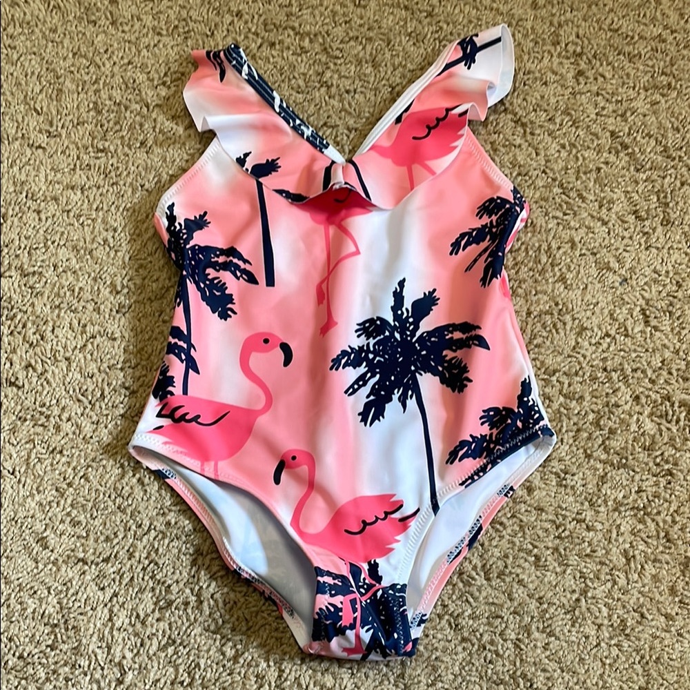 SHEIN Pink Flamingo and Palm Tree Swimsuit